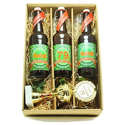 Bier Geschenk zum 79.Geburtstag Geburtstagsgeschenk neunundsiebzigster Geburtstag Präsentkarton mit Bier und Pokal zum 79. Geburtstag von SünGross