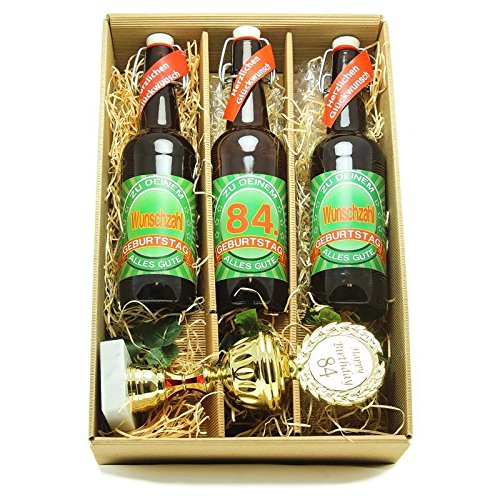 Bier Geschenk zum 84.Geburtstag Geburtstagsgeschenk vierundachtzigster Geburtstag Präsentkarton mit Bier und Pokal zum 84. Geburtstag von SünGross