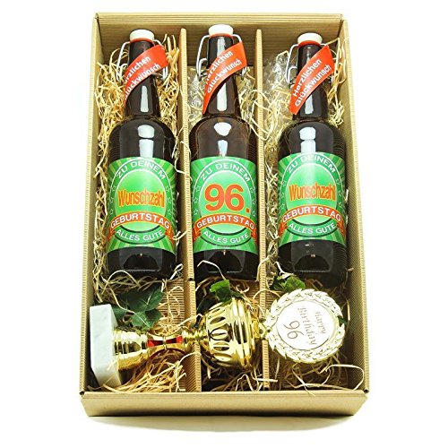 Bier Geschenk zum 96.Geburtstag Geburtstagsgeschenk sechsundneunzigster Geburtstag Präsentkarton mit Bier und Pokal zum 96. Geburtstag von SünGross