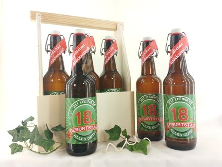 Biergeschenke zum 18. Geburtstag (6er Holzträger mit 6 Fl. Bier) von SünGross