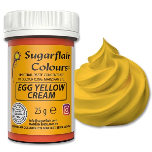 Sugarflair Spectral Egg Yellow/Cream Lebensmittelfarbe Paste, hochkonzentrierte Lebensmittelfarbe für Buttercreme, Zuckerpaste, Royal Icing, Kuchenmischungen und mehr! Lebensmittelfarbstoff - 25g von Sugarflair Colours