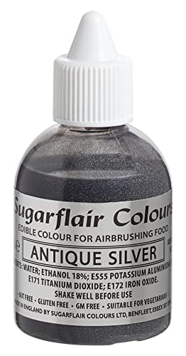 Sugarflair Airbrush Colouring Lebensmittelfarbe Antique Silver - Essbare Lebensmittel Farbe Flüssig, Airbrush-Farbe für Kuchen, Cupcakes, Zuckerguss und Kuchendekorationen - 60ml Sugarflair Airbrush Colouring Lebensmittelfarbe Antique Silver - Essbare Lebensmittel Farbe Flüssig, Airbrush-Farbe für Kuchen, Cupcakes, Zuckerguss und Kuchendekorationen - 60ml von Sugarflair Colours