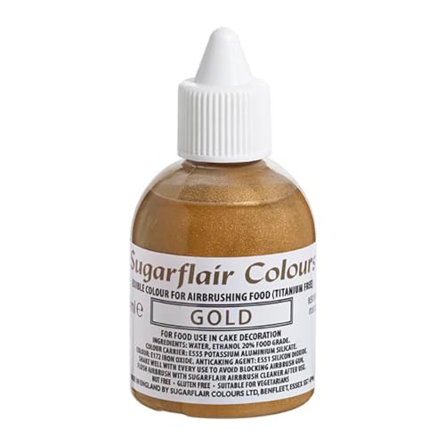 Sugarflair Airbrush Colouring Lebensmittelfarbe Gold - Essbare Lebensmittel Farbe Flüssig, Airbrush-Farbe für Kuchen, Cupcakes, Zuckerguss und Kuchendekorationen - 60ml Sugarflair Airbrush Colouring Lebensmittelfarbe Gold - Essbare Lebensmittel Farbe Flüssig, Airbrush-Farbe für Kuchen, Cupcakes, Zuckerguss und Kuchendekorationen - 60ml von Sugarflair Colours