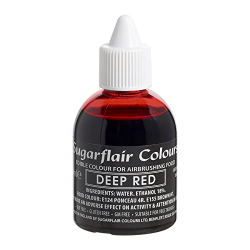 Sugarflair Airbrush Colouring Lebensmittelfarbe Deep Red - Essbare Lebensmittel Farbe Flüssig, Airbrush-Farbe für Kuchen, Cupcakes, Zuckerguss und Kuchendekorationen - 60ml Sugarflair Airbrush Colouring Lebensmittelfarbe Deep Red - Essbare Lebensmittel Farbe Flüssig, Airbrush-Farbe für Kuchen, Cupcakes, Zuckerguss und Kuchendekorationen - 60ml von Sugarflair Colours
