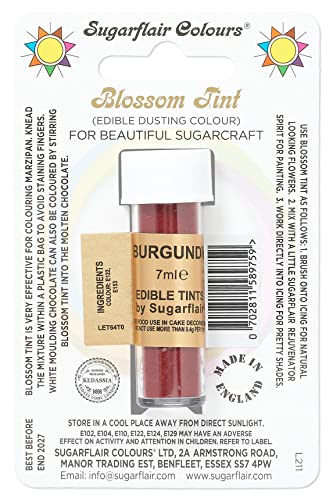 Sugarflair Blossom Tint Dusting Lebensmittelfarbe Pulver Burgundy - Lebensmittel Farbe Pulver zur Dekorationen Farbzuckerpaste, Fondant, Zuckerguss, Schokolade, Buttercreme, Macarons - 7ml Sugarflair Blossom Tint Dusting Lebensmittelfarbe Pulver Burgundy - Lebensmittel Farbe Pulver zur Dekorationen Farbzuckerpaste, Fondant, Zuckerguss, Schokolade, Buttercreme, Macarons - 7ml von Sugarflair Colours