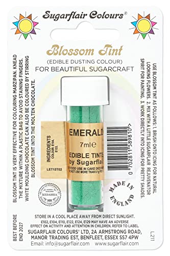 Sugarflair Blossom Tint Dusting Lebensmittelfarbe Pulver Emerald - Lebensmittel Farbe Pulver zur Dekorationen Farbzuckerpaste, Fondant, Zuckerguss, Schokolade, Buttercreme, Macarons - 7ml Sugarflair Blossom Tint Dusting Lebensmittelfarbe Pulver Emerald - Lebensmittel Farbe Pulver zur Dekorationen Farbzuckerpaste, Fondant, Zuckerguss, Schokolade, Buttercreme, Macarons - 7ml von Sugarflair Colours