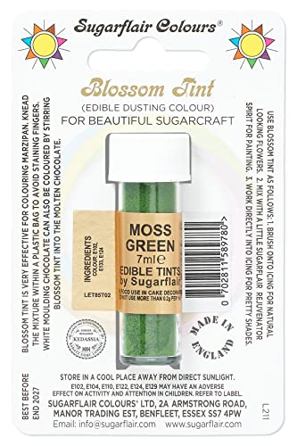 Sugarflair Blossom Tint Dusting Lebensmittelfarbe Pulver Moosgrün - Lebensmittel Farbe Pulver zur Dekorationen Farbzuckerpaste, Fondant, Zuckerguss, Schokolade, Buttercreme, Macarons - 7ml von Sugarflair Colours