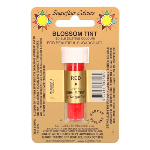 Sugarflair Blossom Tint Dusting Lebensmittelfarbe Pulver Red - Lebensmittel Farbe Pulver zur Dekorationen Farbzuckerpaste, Fondant, Zuckerguss, Schokolade, Buttercreme, Macarons - 7ml von FunCakes
