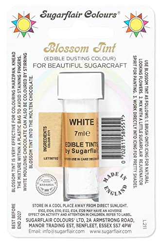 Sugarflair Blossom Tint Dusting Lebensmittelfarbe Pulver White - Lebensmittel Farbe Pulver zur Dekorationen Farbzuckerpaste, Fondant, Zuckerguss, Schokolade, Buttercreme, Macarons - 7ml Sugarflair Blossom Tint Dusting Lebensmittelfarbe Pulver White - Lebensmittel Farbe Pulver zur Dekorationen Farbzuckerpaste, Fondant, Zuckerguss, Schokolade, Buttercreme, Macarons - 7ml von Sugarflair Colours
