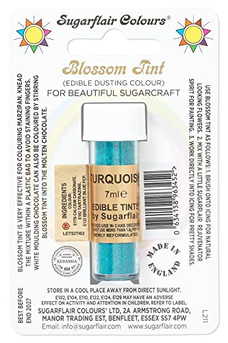 Sugarflair Blossom Tint Dusting Lebensmittelfarbe Pulver Turquoise - Lebensmittel Farbe Pulver zur Dekorationen Farbzuckerpaste, Fondant, Zuckerguss, Schokolade, Buttercreme, Macarons - 7ml Sugarflair Blossom Tint Dusting Lebensmittelfarbe Pulver Turquoise - Lebensmittel Farbe Pulver zur Dekorationen Farbzuckerpaste, Fondant, Zuckerguss, Schokolade, Buttercreme, Macarons - 7ml von Sugarflair Colours