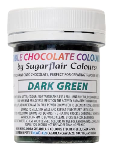 Sugarflair Dark Green Chocolate Colouring - Farbige Kakaobutter zum Färben von Schokolade oder zum direkten Bemalen von Schokolade, Transferblättern oder Formen - 35g Sugarflair Dark Green Chocolate Colouring - Farbige Kakaobutter zum Färben von Schokolade oder zum direkten Bemalen von Schokolade, Transferblättern oder Formen - 35g von Sugarflair Colours