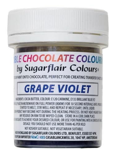 Sugarflair Grape Violet Schokoladenfarbe - Farbige Kakaobutter zum Färben von Schokolade oder zum direkten Malen auf Schokolade, Transferblätter oder Formen - 35g Sugarflair Grape Violet Schokoladenfarbe - Farbige Kakaobutter zum Färben von Schokolade oder zum direkten Malen auf Schokolade, Transferblätter oder Formen - 35g von Sugarflair Colours