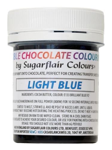 Sugarflair Light Blue Chocolate Colouring - Farbige Kakaobutter zum Färben von Schokolade oder zum direkten Malen auf Schokolade, Transferblätter oder Formen - 35g Sugarflair Light Blue Chocolate Colouring - Farbige Kakaobutter zum Färben von Schokolade oder zum direkten Malen auf Schokolade, Transferblätter oder Formen - 35g von Sugarflair Colours