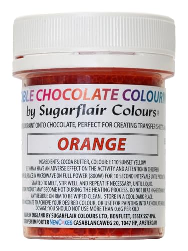 Sugarflair Chocolate Colour Lebensmittelfarbe für Schokolade Orange - Gefärbte Bio Kakaobutter, Schokoladefarbe zum Einfärben von Schokolade, Pralinen - 35g von Sugarflair Colours