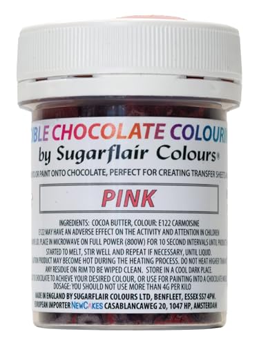 Sugarflair Pink Chocolate Colouring - Farbige Kakaobutter zum Färben von Schokolade oder zum direkten Malen auf Schokolade, Transferblätter oder Formen - 35g Sugarflair Pink Chocolate Colouring - Farbige Kakaobutter zum Färben von Schokolade oder zum direkten Malen auf Schokolade, Transferblätter oder Formen - 35g von Sugarflair Colours