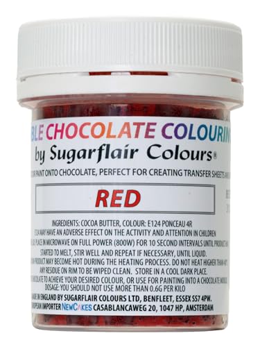 Sugarflair Red Chocolate Colouring - Farbige Kakaobutter zum Färben von Schokolade oder zum direkten Malen auf Schokolade, Transferblätter oder Formen - 35g Sugarflair Red Chocolate Colouring - Farbige Kakaobutter zum Färben von Schokolade oder zum direkten Malen auf Schokolade, Transferblätter oder Formen - 35g von Sugarflair Colours