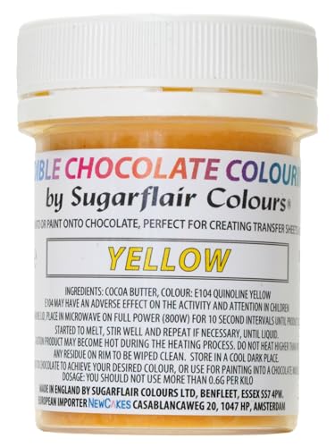Sugarflair Yellow Chocolate Colouring - Farbige Kakaobutter zum Färben von Schokolade oder zum direkten Malen auf Schokolade, Transferblätter oder Formen - 35g von Sugarflair Colours