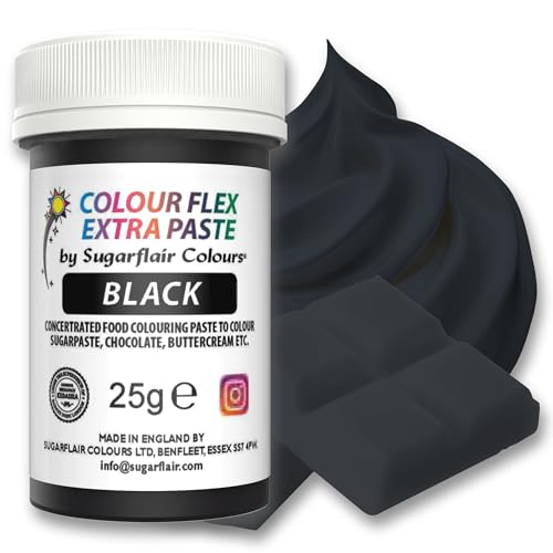 Sugarflair Colourflex Extra Paste Lebensmittelfarbe Paste Black - Essbare Lebensmittel Farbe für Buttercreme, Schokolade, Zuckerpaste, Zuckerguss, Fondant, Kuchenmischungen, Teig und mehr - 25g Sugarflair Colourflex Extra Paste Lebensmittelfarbe Paste Black - Essbare Lebensmittel Farbe für Buttercreme, Schokolade, Zuckerpaste, Zuckerguss, Fondant, Kuchenmischungen, Teig und mehr - 25g von Sugarflair Colours