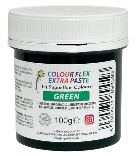 Sugarflair Colourflex Extra Paste Lebensmittelfarbe Paste Green - Essbare Lebensmittel Farbe für Buttercreme, Schokolade, Zuckerpaste, Zuckerguss, Fondant, Kuchenmischungen, Teig und mehr - 100g Sugarflair Colourflex Extra Paste Lebensmittelfarbe Paste Green - Essbare Lebensmittel Farbe für Buttercreme, Schokolade, Zuckerpaste, Zuckerguss, Fondant, Kuchenmischungen, Teig und mehr - 100g von Sugarflair Colours