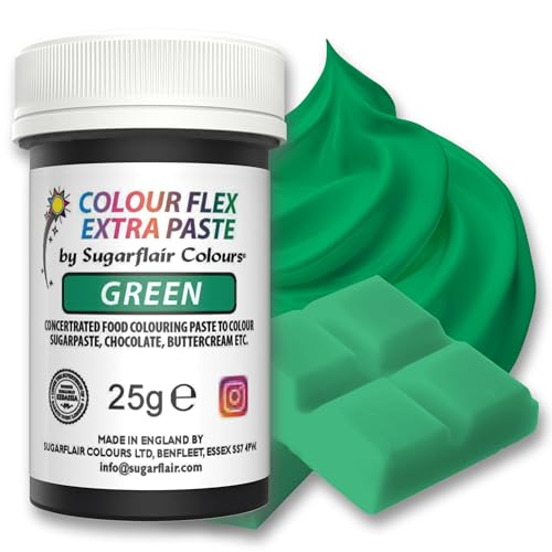 Sugarflair Colourflex Extra Paste Lebensmittelfarbe Paste Green - Essbare Lebensmittel Farbe für Buttercreme, Schokolade, Zuckerpaste, Zuckerguss, Fondant, Kuchenmischungen, Teig und mehr - 25g von Sugarflair Colours