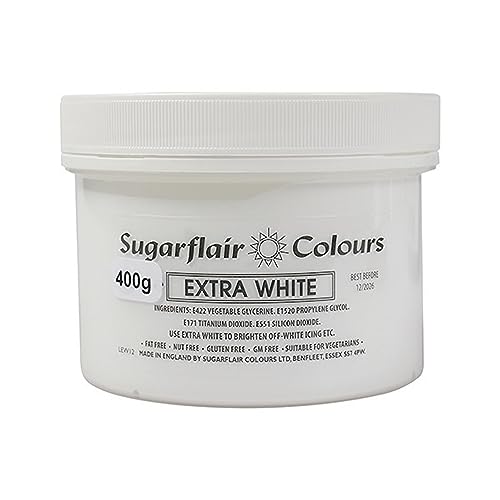 Sugarflair Colours Sugarflair Weiß Extra Hochkonzentrierte Lebensmittelfarbpaste, zur Verwendung mit Zuckerpasten, Blumenpaste, Buttercreme, Zuckerguss und mehr – 400 g Sugarflair Colours Sugarflair Weiß Extra Hochkonzentrierte Lebensmittelfarbpaste, zur Verwendung mit Zuckerpasten, Blumenpaste, Buttercreme, Zuckerguss und mehr – 400 g von Sugarflair Colours