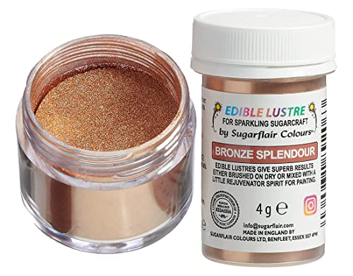 Sugarflair Edible Lustre Lebensmittelfarbe Glanzfarbe Bronze Splendour - Lebensmittel Glanzpulver für Kuchen, Cupcakes, Schokolade, Backwaren, Desserts, Eiscreme, Getränke, Cocktails und mehr - 4g Sugarflair Edible Lustre Lebensmittelfarbe Glanzfarbe Bronze Splendour - Lebensmittel Glanzpulver für Kuchen, Cupcakes, Schokolade, Backwaren, Desserts, Eiscreme, Getränke, Cocktails und mehr - 4g von Sugarflair Colours