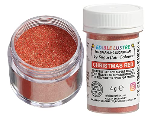 Sugarflair Edible Lustre Lebensmittelfarbe Glanzfarbe Christmas Red - Lebensmittel Glanzpulver für Kuchen, Cupcakes, Schokolade, Backwaren, Desserts, Eiscreme, Getränke, Cocktails und mehr - 4g Sugarflair Edible Lustre Lebensmittelfarbe Glanzfarbe Christmas Red - Lebensmittel Glanzpulver für Kuchen, Cupcakes, Schokolade, Backwaren, Desserts, Eiscreme, Getränke, Cocktails und mehr - 4g von Sugarflair Colours