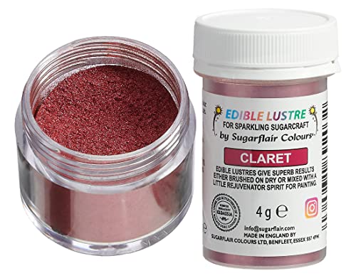 Sugarflair Edible Lustre Lebensmittelfarbe Glanzfarbe Claret - Lebensmittel Glanzpulver für Kuchen, Cupcakes, Schokolade, Backwaren, Desserts, Eiscreme, Getränke, Cocktails und mehr - 4g Sugarflair Edible Lustre Lebensmittelfarbe Glanzfarbe Claret - Lebensmittel Glanzpulver für Kuchen, Cupcakes, Schokolade, Backwaren, Desserts, Eiscreme, Getränke, Cocktails und mehr - 4g von Sugarflair Colours