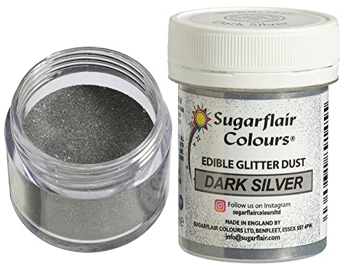 Sugarflair Edible Lustre Lebensmittelfarbe Glanzfarbe Dark Silver - Lebensmittel Glanzpulver für Kuchen, Cupcakes, Schokolade, Backwaren, Desserts, Eiscreme, Getränke, Cocktails und mehr - 10g Sugarflair Edible Lustre Lebensmittelfarbe Glanzfarbe Dark Silver - Lebensmittel Glanzpulver für Kuchen, Cupcakes, Schokolade, Backwaren, Desserts, Eiscreme, Getränke, Cocktails und mehr - 10g von Sugarflair Colours