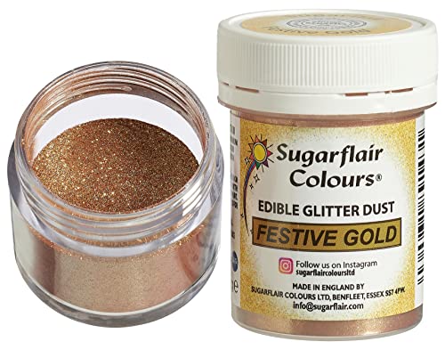 Sugarflair Edible Lustre Lebensmittelfarbe Glanzfarbe Festive Gold - Lebensmittel Glanzpulver für Kuchen, Cupcakes, Schokolade, Backwaren, Desserts, Eiscreme, Getränke, Cocktails und mehr - 10g Sugarflair Edible Lustre Lebensmittelfarbe Glanzfarbe Festive Gold - Lebensmittel Glanzpulver für Kuchen, Cupcakes, Schokolade, Backwaren, Desserts, Eiscreme, Getränke, Cocktails und mehr - 10g von Sugarflair Colours