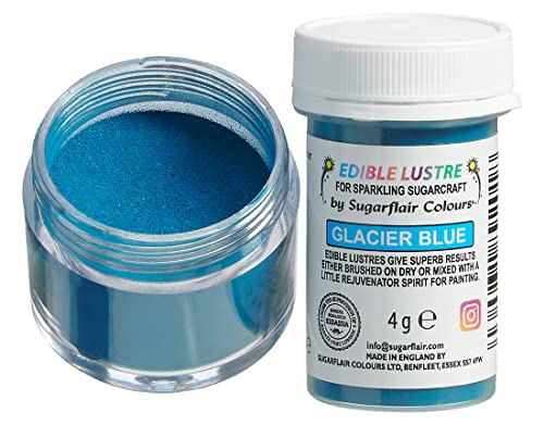 Sugarflair Edible Lustre Lebensmittelfarbe Glanzfarbe Glacier Blue - Lebensmittel Glanzpulver für Kuchen, Cupcakes, Schokolade, Backwaren, Desserts, Eiscreme, Getränke, Cocktails und mehr - 4g Sugarflair Edible Lustre Lebensmittelfarbe Glanzfarbe Glacier Blue - Lebensmittel Glanzpulver für Kuchen, Cupcakes, Schokolade, Backwaren, Desserts, Eiscreme, Getränke, Cocktails und mehr - 4g von Sugarflair Colours