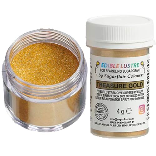 Sugarflair Edible Lustre Lebensmittelfarbe Glanzfarbe Glitter Treasure Gold - Lebensmittel Glanzpulver für Kuchen, Cupcakes, Schokolade, Backwaren, Desserts, Eiscreme, Getränke, Cocktails und mehr - 4g Sugarflair Edible Lustre Lebensmittelfarbe Glanzfarbe Glitter Treasure Gold - Lebensmittel Glanzpulver für Kuchen, Cupcakes, Schokolade, Backwaren, Desserts, Eiscreme, Getränke, Cocktails und mehr - 4g von Sugarflair Colours
