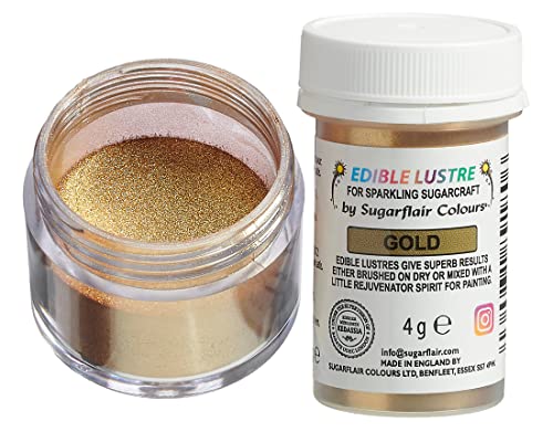 Sugarflair Edible Lustre Lebensmittelfarbe Glanzfarbe Gold - Lebensmittel Glanzpulver für Kuchen, Cupcakes, Schokolade, Backwaren, Desserts, Eiscreme, Getränke, Cocktails und mehr - 4g Sugarflair Edible Lustre Lebensmittelfarbe Glanzfarbe Gold - Lebensmittel Glanzpulver für Kuchen, Cupcakes, Schokolade, Backwaren, Desserts, Eiscreme, Getränke, Cocktails und mehr - 4g von Sugarflair Colours