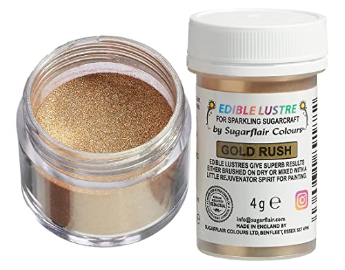 Sugarflair Edible Lustre Lebensmittelfarbe Glanzfarbe Gold Rush - Lebensmittel Glanzpulver für Kuchen, Cupcakes, Schokolade, Backwaren, Desserts, Eiscreme, Getränke, Cocktails und mehr - 4g Sugarflair Edible Lustre Lebensmittelfarbe Glanzfarbe Gold Rush - Lebensmittel Glanzpulver für Kuchen, Cupcakes, Schokolade, Backwaren, Desserts, Eiscreme, Getränke, Cocktails und mehr - 4g von Sugarflair Colours