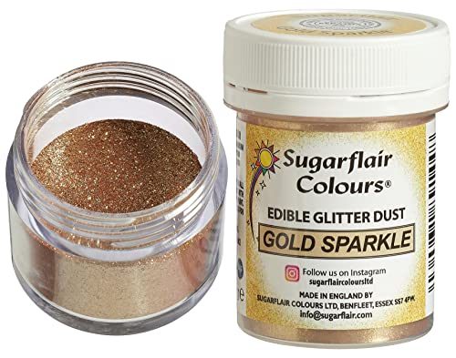 Sugarflair Edible Lustre Lebensmittelfarbe Glanzfarbe Gold Sparkle - Lebensmittel Glanzpulver für Kuchen, Cupcakes, Schokolade, Backwaren, Desserts, Eiscreme, Getränke, Cocktails und mehr - 10g Sugarflair Edible Lustre Lebensmittelfarbe Glanzfarbe Gold Sparkle - Lebensmittel Glanzpulver für Kuchen, Cupcakes, Schokolade, Backwaren, Desserts, Eiscreme, Getränke, Cocktails und mehr - 10g von Sugarflair Colours