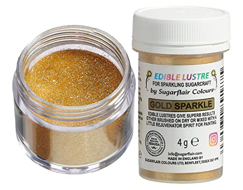Sugarflair Edible Lustre Lebensmittelfarbe Glanzfarbe Gold Sparkle - Lebensmittel Glanzpulver für Kuchen, Cupcakes, Schokolade, Backwaren, Desserts, Eiscreme, Getränke, Cocktails und mehr - 4g Sugarflair Edible Lustre Lebensmittelfarbe Glanzfarbe Gold Sparkle - Lebensmittel Glanzpulver für Kuchen, Cupcakes, Schokolade, Backwaren, Desserts, Eiscreme, Getränke, Cocktails und mehr - 4g von Sugarflair Colours