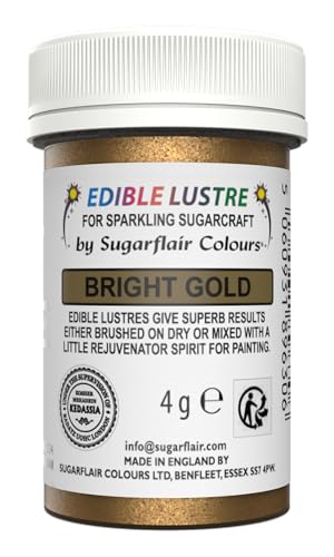 Sugarflair Edible Lustre Lebensmittelfarbe Glanzfarbe Hellgold - Lebensmittel Glanzpulver für Kuchen, Cupcakes, Schokolade, Backwaren, Desserts, Eiscreme, Getränke, Cocktails und mehr - 4g von Sugarflair Colours