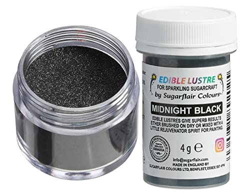 Sugarflair Edible Lustre Lebensmittelfarbe Glanzfarbe Midnight Black - Lebensmittel Glanzpulver für Kuchen, Cupcakes, Schokolade, Backwaren, Desserts, Eiscreme, Getränke, Cocktails und mehr - 4g Sugarflair Edible Lustre Lebensmittelfarbe Glanzfarbe Midnight Black - Lebensmittel Glanzpulver für Kuchen, Cupcakes, Schokolade, Backwaren, Desserts, Eiscreme, Getränke, Cocktails und mehr - 4g von Sugarflair Colours
