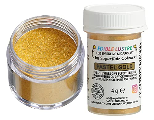 Sugarflair Edible Lustre Lebensmittelfarbe Glanzfarbe Pastel Gold - Lebensmittel Glanzpulver für Kuchen, Cupcakes, Schokolade, Backwaren, Desserts, Eiscreme, Getränke, Cocktails und mehr - 4g Sugarflair Edible Lustre Lebensmittelfarbe Glanzfarbe Pastel Gold - Lebensmittel Glanzpulver für Kuchen, Cupcakes, Schokolade, Backwaren, Desserts, Eiscreme, Getränke, Cocktails und mehr - 4g von Sugarflair Colours