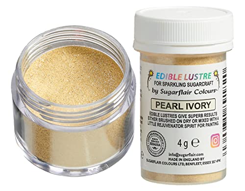 Sugarflair Edible Lustre Lebensmittelfarbe Glanzfarbe Pearl Ivory - Lebensmittel Glanzpulver für Kuchen, Cupcakes, Schokolade, Backwaren, Desserts, Eiscreme, Getränke, Cocktails und mehr - 4g Sugarflair Edible Lustre Lebensmittelfarbe Glanzfarbe Pearl Ivory - Lebensmittel Glanzpulver für Kuchen, Cupcakes, Schokolade, Backwaren, Desserts, Eiscreme, Getränke, Cocktails und mehr - 4g von Sugarflair Colours