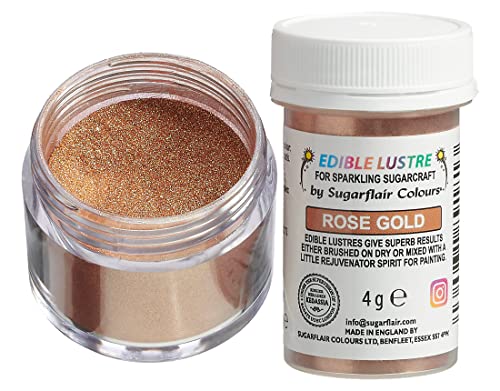 Sugarflair Edible Lustre Lebensmittelfarbe Glanzfarbe Rose Gold - Lebensmittel Glanzpulver für Kuchen, Cupcakes, Schokolade, Backwaren, Desserts, Eiscreme, Getränke, Cocktails und mehr - 4g Sugarflair Edible Lustre Lebensmittelfarbe Glanzfarbe Rose Gold - Lebensmittel Glanzpulver für Kuchen, Cupcakes, Schokolade, Backwaren, Desserts, Eiscreme, Getränke, Cocktails und mehr - 4g von Sugarflair Colours