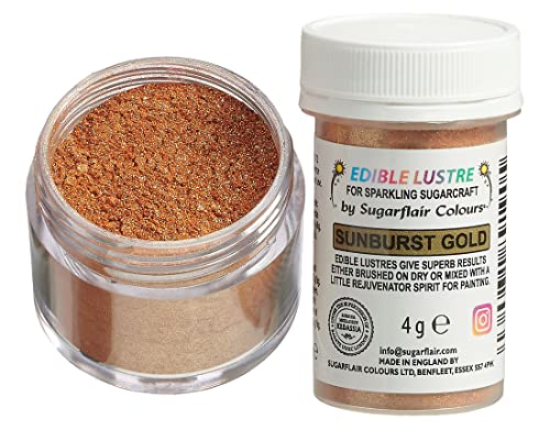 Sugarflair Edible Lustre Lebensmittelfarbe Glanzfarbe Sunburst Gold - Lebensmittel Glanzpulver für Kuchen, Cupcakes, Schokolade, Backwaren, Desserts, Eiscreme, Getränke, Cocktails und mehr - 4g Sugarflair Edible Lustre Lebensmittelfarbe Glanzfarbe Sunburst Gold - Lebensmittel Glanzpulver für Kuchen, Cupcakes, Schokolade, Backwaren, Desserts, Eiscreme, Getränke, Cocktails und mehr - 4g von Sugarflair Colours