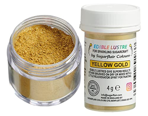 Sugarflair Edible Lustre Lebensmittelfarbe Glanzfarbe Yellow Gold - Lebensmittel Glanzpulver für Kuchen, Cupcakes, Schokolade, Backwaren, Desserts, Eiscreme, Getränke, Cocktails und mehr - 4g Sugarflair Edible Lustre Lebensmittelfarbe Glanzfarbe Yellow Gold - Lebensmittel Glanzpulver für Kuchen, Cupcakes, Schokolade, Backwaren, Desserts, Eiscreme, Getränke, Cocktails und mehr - 4g von Sugarflair Colours