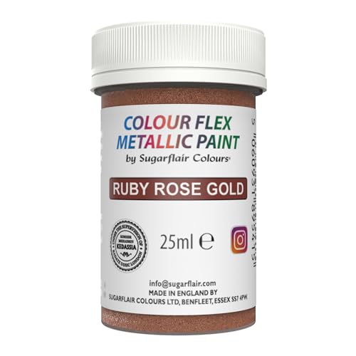 Sugarflair Edible Metallic Paint Ruby Rose Gold, Lebensmittelfarbe für Fondant, Blumenpaste, Modellierpaste, Royal Icing - 25ml Sugarflair Edible Metallic Paint Ruby Rose Gold, Lebensmittelfarbe für Fondant, Blumenpaste, Modellierpaste, Royal Icing - 25ml von Sugarflair Colours