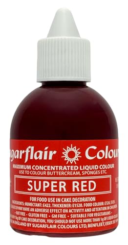 Sugarflair Lebensmittelfarbe Flüssig Super Red - Lebensmittel Farbe Hoch Konzentriert zum Färben von Zuckerpaste, Buttercreme, Zuckerguss, Macarons, Kuchendekorationen und mehr - 60ml Sugarflair Lebensmittelfarbe Flüssig Super Red - Lebensmittel Farbe Hoch Konzentriert zum Färben von Zuckerpaste, Buttercreme, Zuckerguss, Macarons, Kuchendekorationen und mehr - 60ml von Sugarflair Colours
