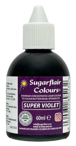 Sugarflair Lebensmittelfarbe Flüssig Super Violet - Lebensmittel Farbe Hoch Konzentriert zum Färben von Zuckerpaste, Buttercreme, Zuckerguss, Macarons, Kuchendekorationen und mehr - 60ml Sugarflair Lebensmittelfarbe Flüssig Super Violet - Lebensmittel Farbe Hoch Konzentriert zum Färben von Zuckerpaste, Buttercreme, Zuckerguss, Macarons, Kuchendekorationen und mehr - 60ml von Sugarflair Colours