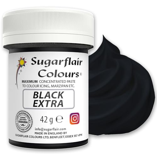 Sugarflair Lebensmittelfarbe Max Konzentriert Schwarz, Lebensmittel Farbstoff Hoch Konzentriert für Marzipan und Fondant, Max Concentrate Paste Colour - 42g von Sugarflair Colours