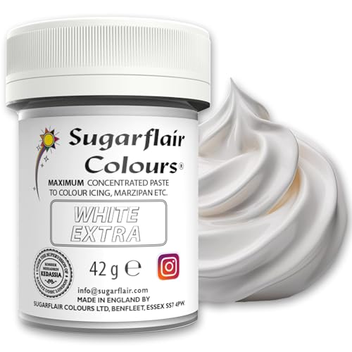 Sugarflair Lebensmittelfarbe Max Konzentriert Weiß, Lebensmittel Farbstoff Hoch Konzentriert für Marzipan und Fondant, Max Concentrate Paste Colour - 42g von Sugarflair Colours