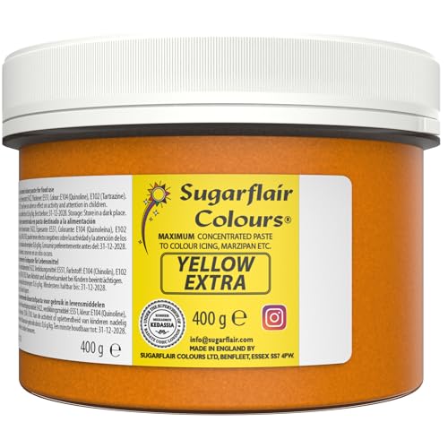 Sugarflair Lebensmittelfarbe Max Konzentriert Yellow Extra, Lebensmittel Farbstoff Hoch Konzentriert für Marzipan und Fondant, Max Concentrate Paste Colour - 400g von Sugarflair Colours