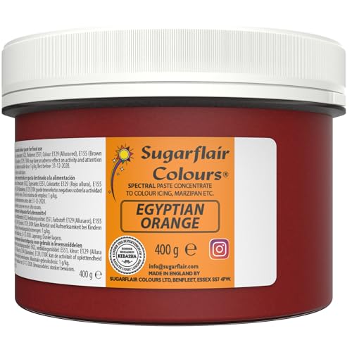 Sugarflair Lebensmittelfarbe Pasta Ägyptisch Orange, Pasta Lebensmittel Farbe für Fondant und Marzipan, Spectral Concentrated Paste Colours - 400g von Sugarflair Colours